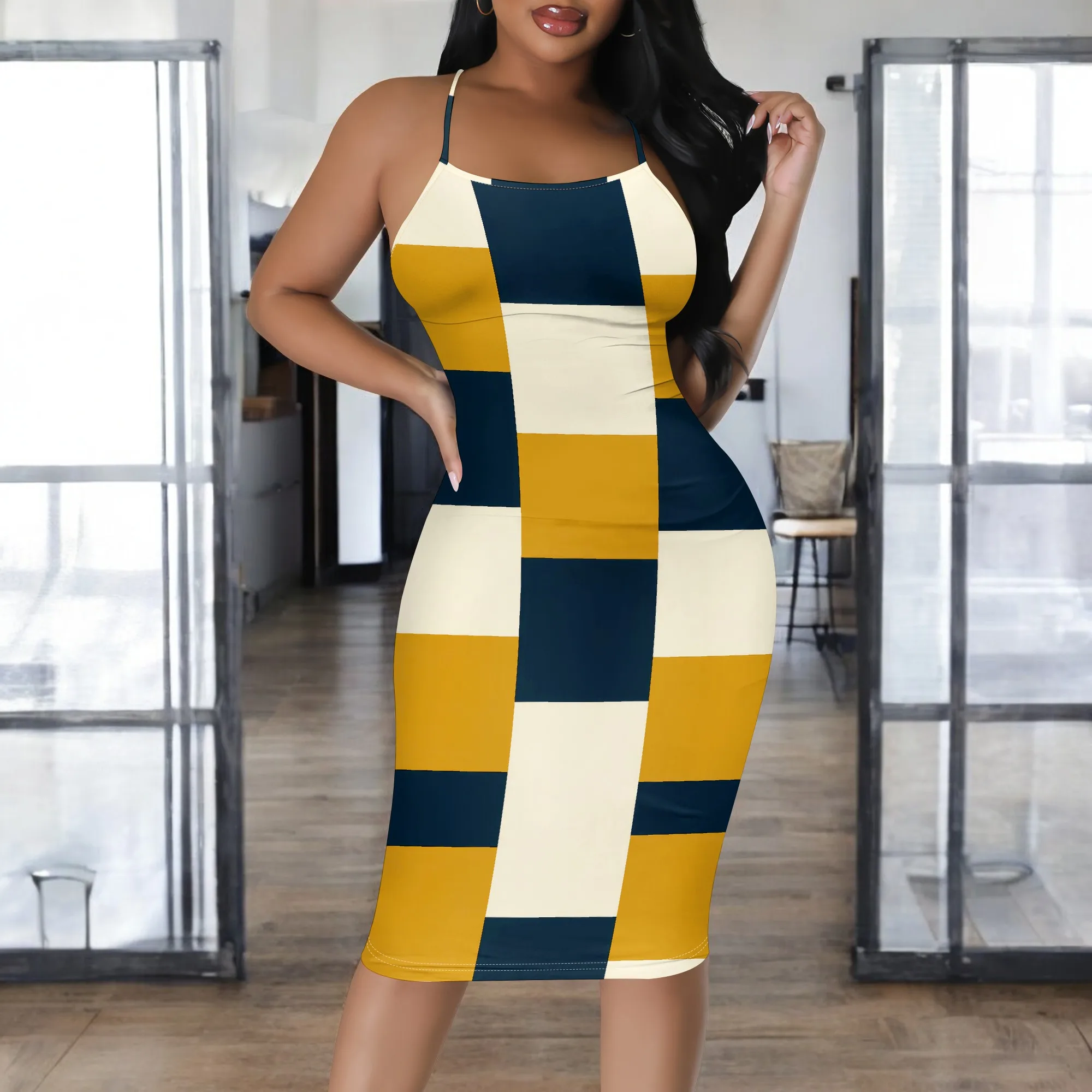 Women’s Color Block Bodycon Midi Dress 2025 New Arrival Spaghetti Strap Sleeveless Slim Fit Party Clubwear XS-3XL
Women’s Color Block Bodycon Midi Dress 2025 New Arrival Spaghetti Strap Sleeveless Slim Fit Party Clubwear XS-3XL