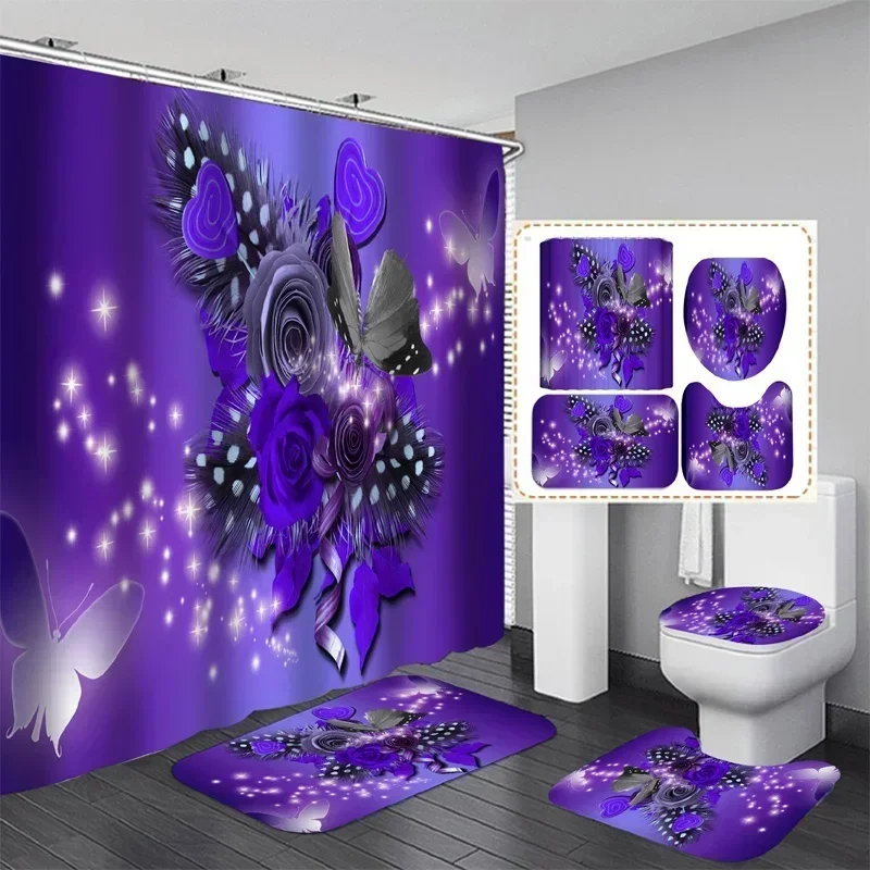 Home Purple Flower Butterfly Waterproof Print Shower Curtain 4 Piece Carpet Cover Toilet Bath Mat Pad Set Bathroom
Home Purple Flower Butterfly Waterproof Print Shower Curtain 4 Piece Carpet Cover Toilet Bath Mat Pad Set Bathroom