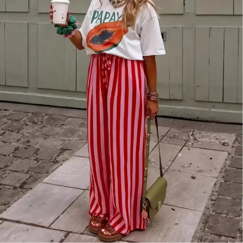 Spring Summer Women's Loose Casual Block Color Striped Print Straight-Leg Trousers fashion high quality woman pants
Spring Summer Women's Loose Casual Block Color Striped Print Straight-Leg Trousers fashion high quality woman pants