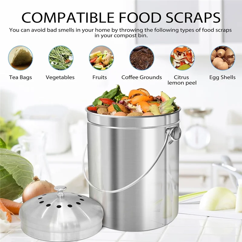 【Superdeals】Compost Bucket For Kitchen Countertop,1.3 Gallon Stainless Steel Compost Bin Indoor With Lid, Odorless Food Waste Bu
【Superdeals】Compost Bucket For Kitchen Countertop,1.3 Gallon Stainless Steel Compost Bin Indoor With Lid, Odorless Food Waste Bu