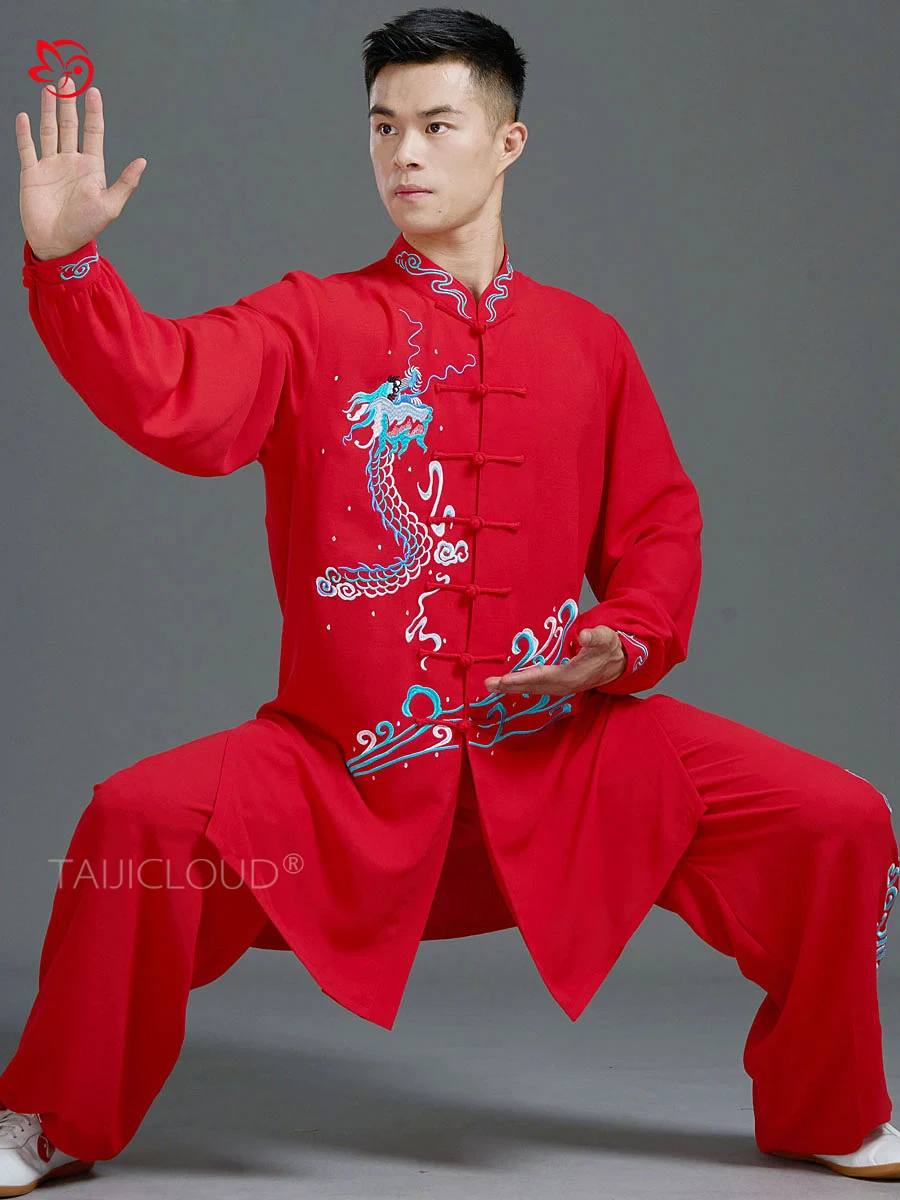 Embroidered Dragon Tai Chi Suit for Men, Bright Red, Made of Tencel and Linen for Tai Chi Practice
Embroidered Dragon Tai Chi Suit for Men, Bright Red, Made of Tencel and Linen for Tai Chi Practice