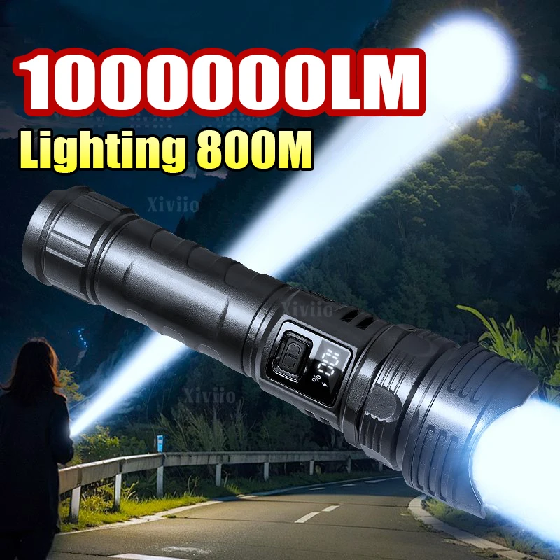 High Power Rechargeable Led Flashlight 100000LM Tactical Torch with LCD Display 4 Modes Camping Fishing Emergency Zoom Lantern
High Power Rechargeable Led Flashlight 100000LM Tactical Torch with LCD Display 4 Modes Camping Fishing Emergency Zoom Lantern