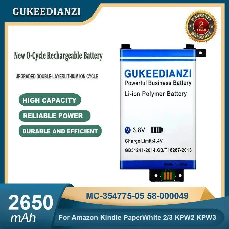 High Capacity 2650mAh MC-354775-05 58-000049 Tablet Battery For Amazon Kindle PaperWhite 2/3 KPW2 KPW3
High Capacity 2650mAh MC-354775-05 58-000049 Tablet Battery For Amazon Kindle PaperWhite 2/3 KPW2 KPW3