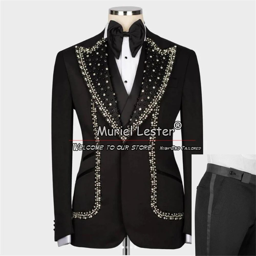 Luxury Groom Tuxedos Hand Made Crystals Beads Customized Men Suits 3 Pieces Sets Slim Fit Prom Blazers Business Costume Homme
Luxury Groom Tuxedos Hand Made Crystals Beads Customized Men Suits 3 Pieces Sets Slim Fit Prom Blazers Business Costume Homme