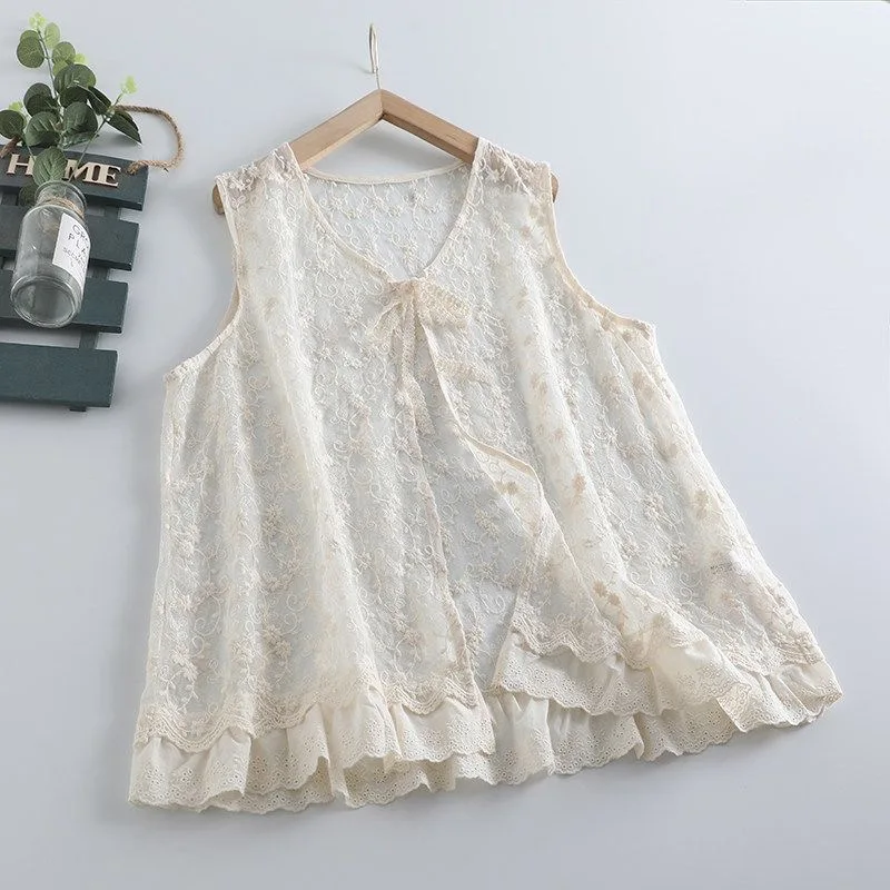 Thin Sheer Mesh Lace Shirt Cardigan With Tie Women Summer Transparent See Through Sleeveless Vest Boho Style Cute Cover Up Shrug
Thin Sheer Mesh Lace Shirt Cardigan With Tie Women Summer Transparent See Through Sleeveless Vest Boho Style Cute Cover Up Shrug