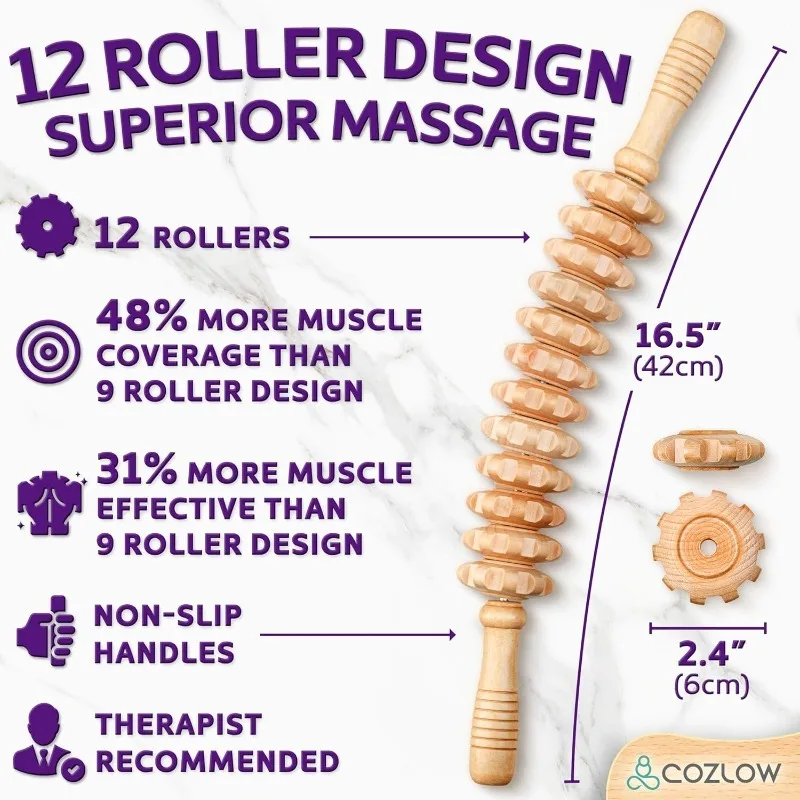 12 Rollers - Curved Wood Therapy Massage Tool for Body Sculpting, Fascia Release and Lymphatic Drainage
12 Rollers - Curved Wood Therapy Massage Tool for Body Sculpting, Fascia Release and Lymphatic Drainage