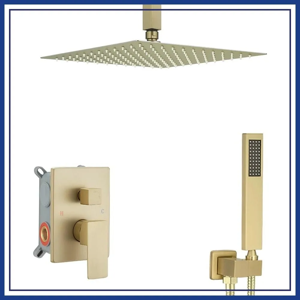 12 Inch Rain Shower Head Ceiling Mount with Handheld Combo Set High Pressure Brushed Gold
12 Inch Rain Shower Head Ceiling Mount with Handheld Combo Set High Pressure Brushed Gold