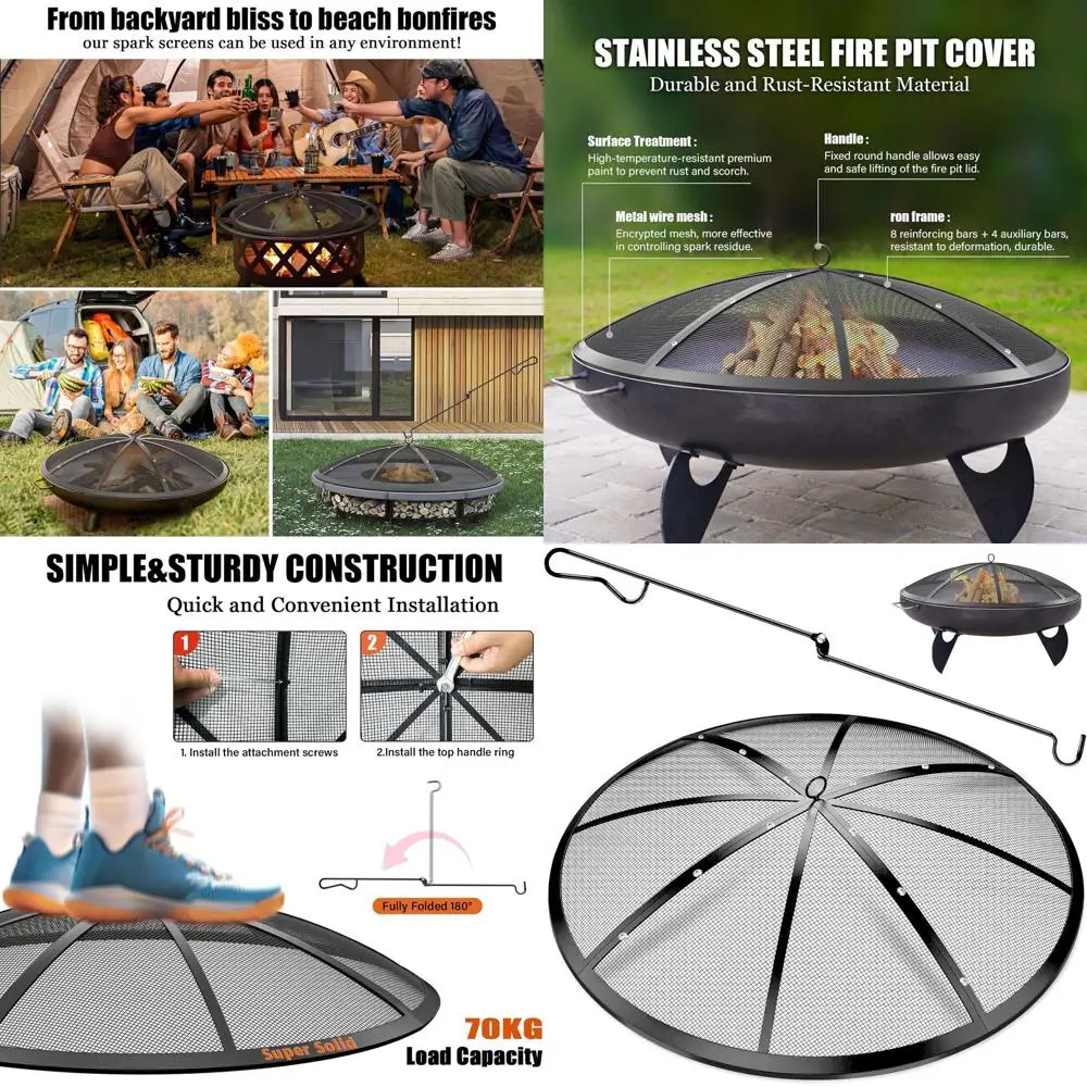 36 Heavy-Duty Fire Pit Lid with Handle and Poker, Reinforced Mesh for Outdoor and Camping Use
36 Heavy-Duty Fire Pit Lid with Handle and Poker, Reinforced Mesh for Outdoor and Camping Use