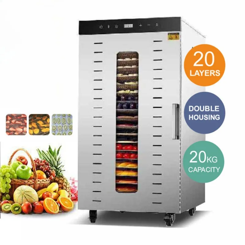 20 Tray Commercial Food Dehydrator Machine Stainless Steel Electric Digital Control For Beef Jerky Vegetable Fruit Drying
20 Tray Commercial Food Dehydrator Machine Stainless Steel Electric Digital Control For Beef Jerky Vegetable Fruit Drying