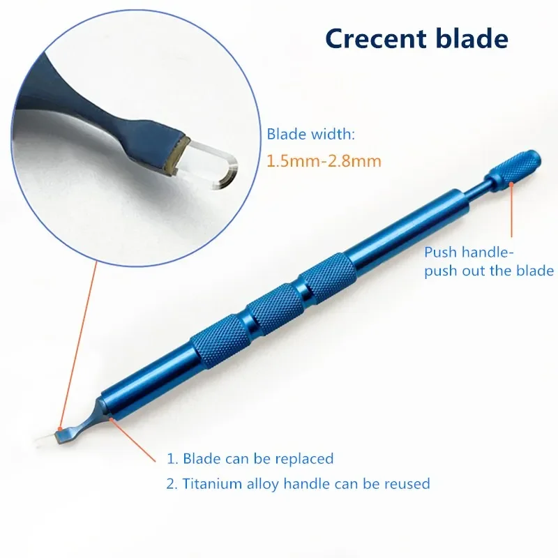 Ophthalmic blade Sapphire Crescent blade Keratome blades knife with handle 1.5mm-2.8mm Ophthalmic surgical blade
Ophthalmic blade Sapphire Crescent blade Keratome blades knife with handle 1.5mm-2.8mm Ophthalmic surgical blade