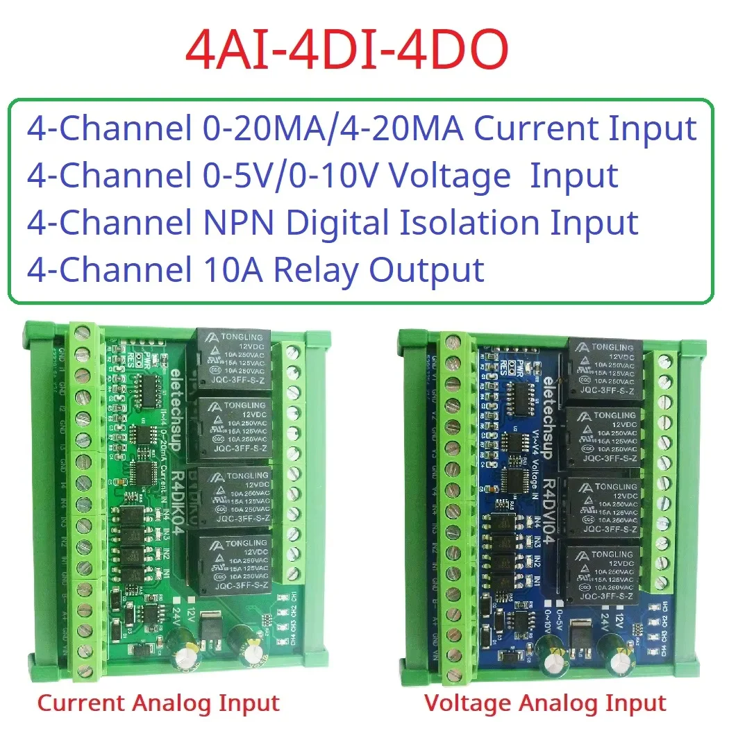 4Ch 4AI-4DI-4DO 4-20MA 0-5V 0-10V Analog Digital Mixed IO Module Modbus RTU RS485 Relay Board Current Voltage ADC DC 12V/24V
4Ch 4AI-4DI-4DO 4-20MA 0-5V 0-10V Analog Digital Mixed IO Module Modbus RTU RS485 Relay Board Current Voltage ADC DC 12V/24V