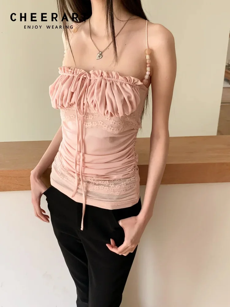 CHEERART Beading Pink Ruched Halter Top For Woman Summer 2026 Lace Patchwork Backless Tight Tops Designer Fashion Clothes
CHEERART Beading Pink Ruched Halter Top For Woman Summer 2026 Lace Patchwork Backless Tight Tops Designer Fashion Clothes