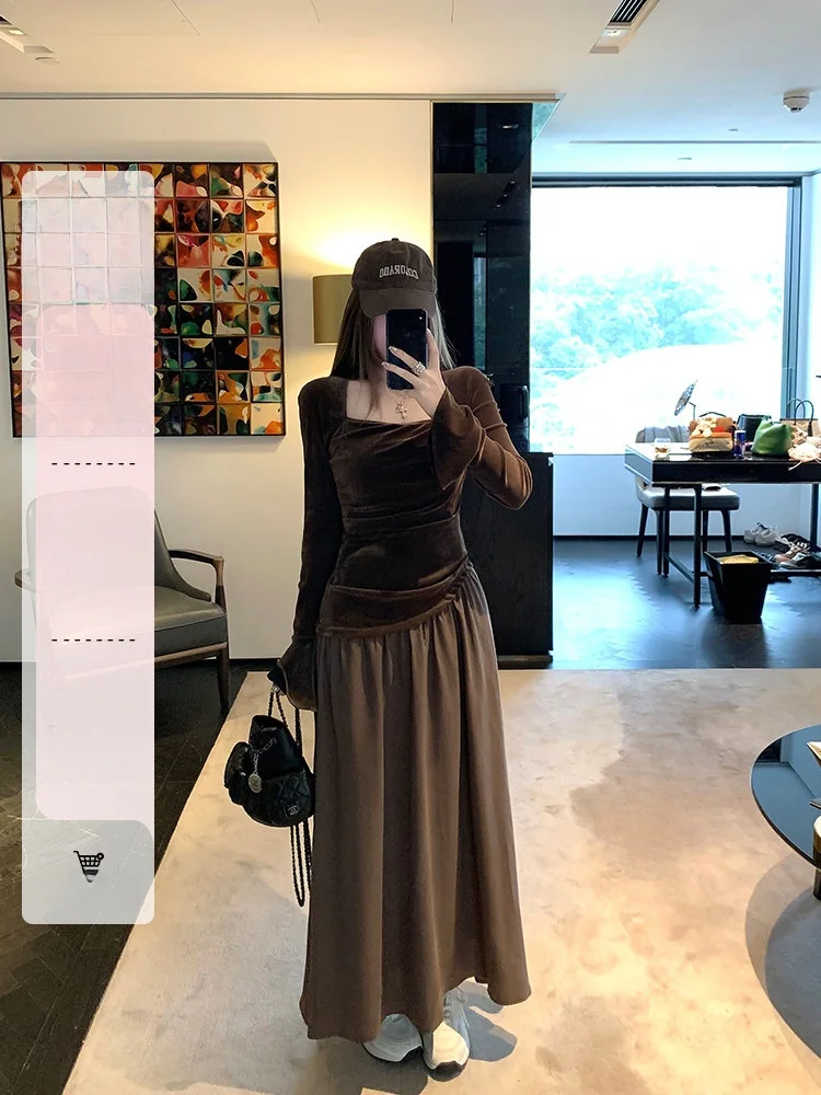 Luu Long Sleeve Velvet Patchwork Dress Women's Spring Autumn Natural Waist Commute Style Korean Version A-Line Dress
Luu Long Sleeve Velvet Patchwork Dress Women's Spring Autumn Natural Waist Commute Style Korean Version A-Line Dress