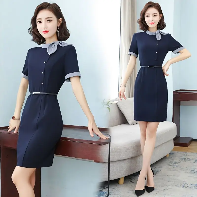 New Stylish And Elegant Slim-fit Navy Blue Dress For Women Suitable For Beauty Salons Hotel Front Desks Preschool Teachers Sets
New Stylish And Elegant Slim-fit Navy Blue Dress For Women Suitable For Beauty Salons Hotel Front Desks Preschool Teachers Sets