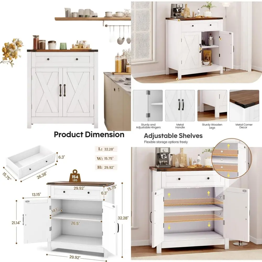 Современный кухонный буфет в стиле фермерского дома с выдвижным ящиком и регулируемой полкой, белый, для хранения в кухне, гостиной и прихожей
Современный кухонный буфет в стиле фермерского дома с выдвижным ящиком и регулируемой полкой, белый, для хранения в кухне, гостиной и прихожей
