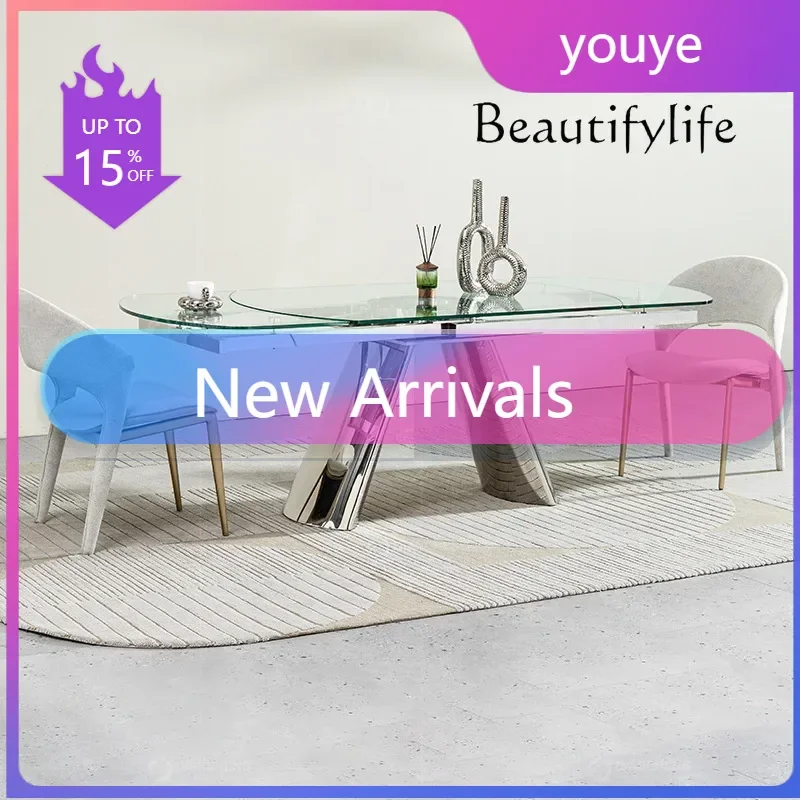 N36 A Rotary Telescopic Dining Table Glass Household Light Luxury High-end Sense Rectangular Dining Table Stainless Steel High-e
N36 A Rotary Telescopic Dining Table Glass Household Light Luxury High-end Sense Rectangular Dining Table Stainless Steel High-e