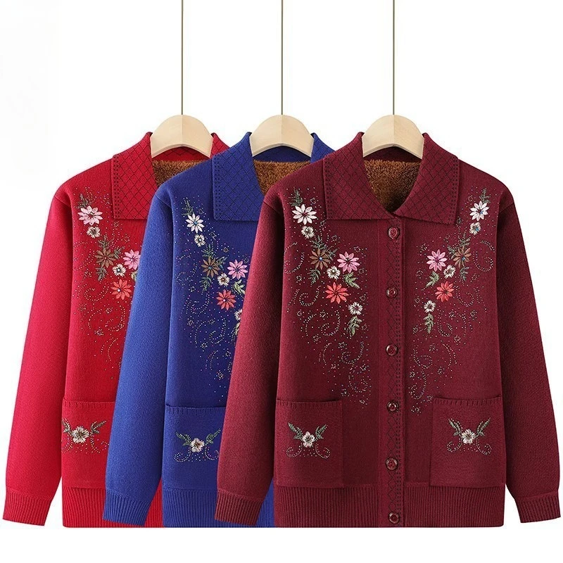 Women Knitted Sweater Cardigan Jacket New Autumn Winter Plush Warm Top Female Lapel Long-sleeved Knitted Sweater Mother Clothes
Women Knitted Sweater Cardigan Jacket New Autumn Winter Plush Warm Top Female Lapel Long-sleeved Knitted Sweater Mother Clothes