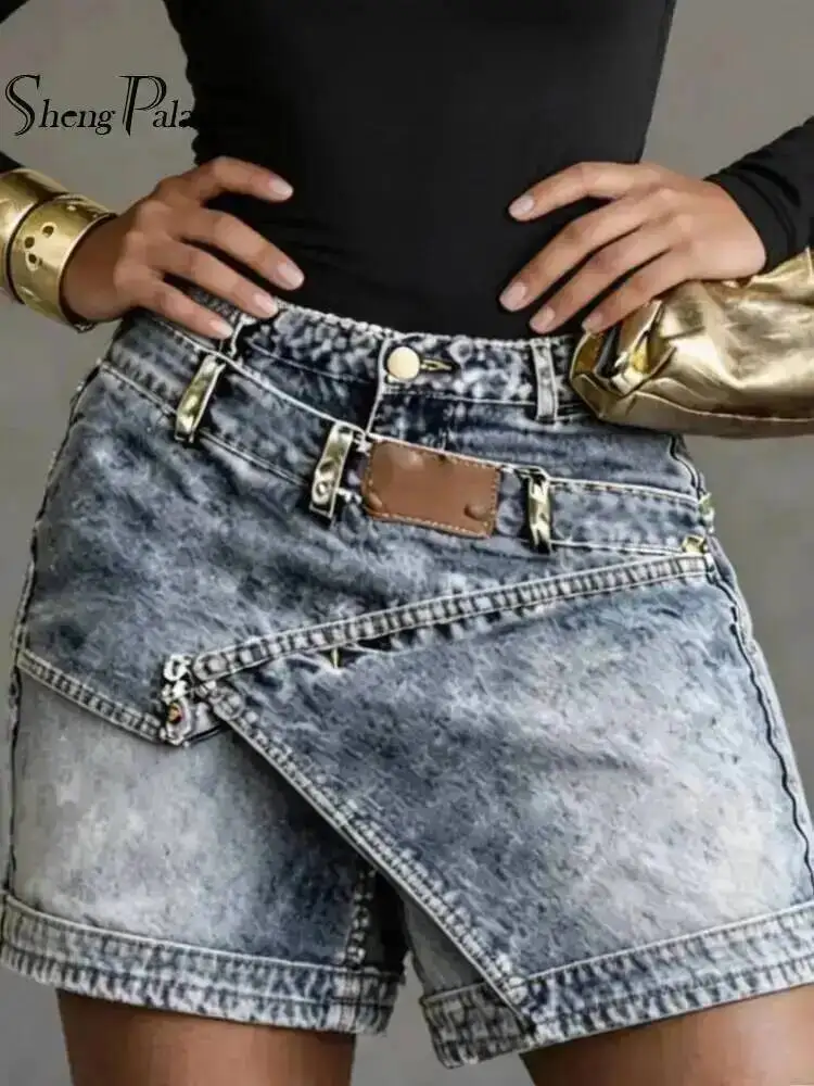 SHENGPALAE European And American Style Patchwork Button Up Short Jeans For Women Spring 2026 New 05E02506 13 S800930d220a841a984b78707583262aaq