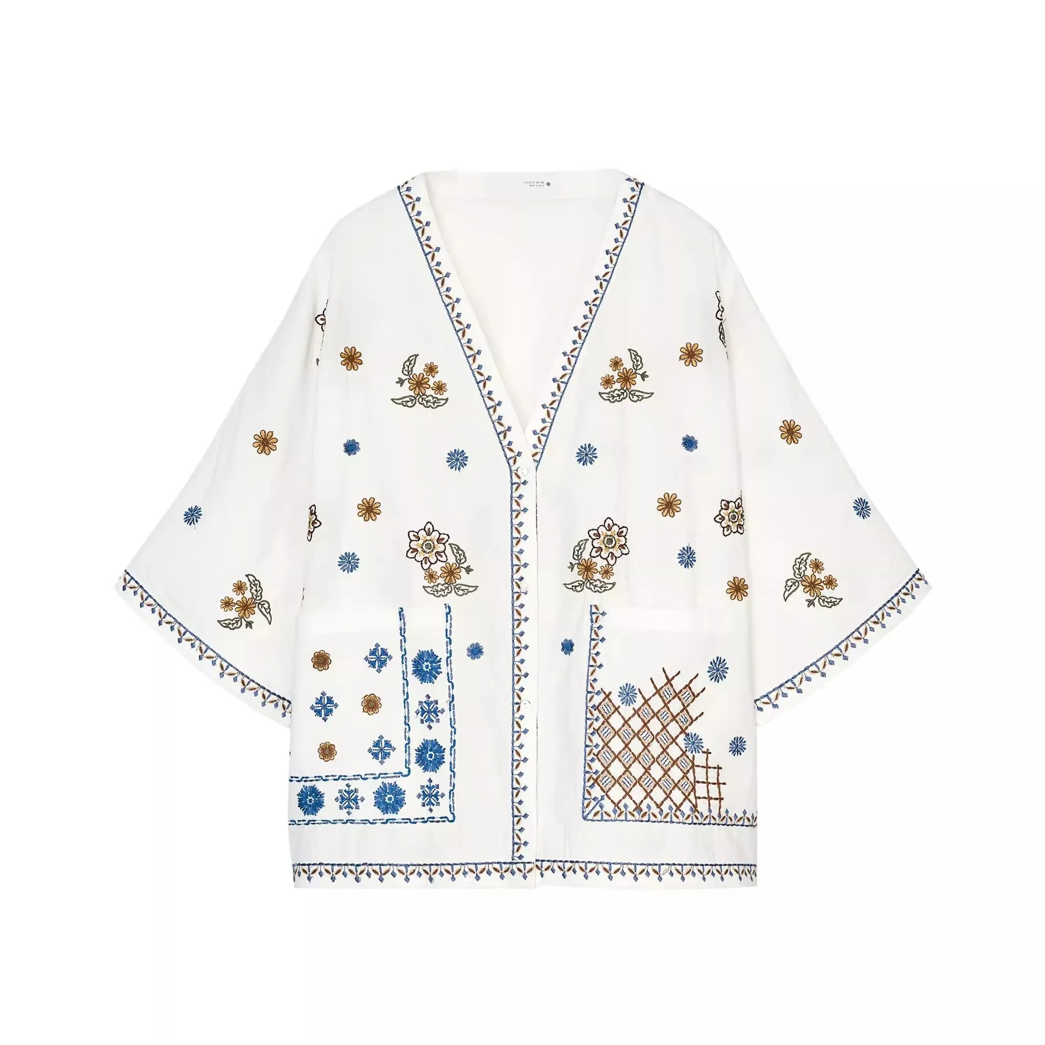 Новинка 2025, летняя женская длинная вишивка V-Ne irt, свободная посадка для поездок на работу, дизайн с принтом, застежка на пуговицы, другое... 
Новинка 2025, летняя женская длинная вишивка V-Ne irt, свободная посадка для поездок на работу, дизайн с принтом, застежка на пуговицы, другое...