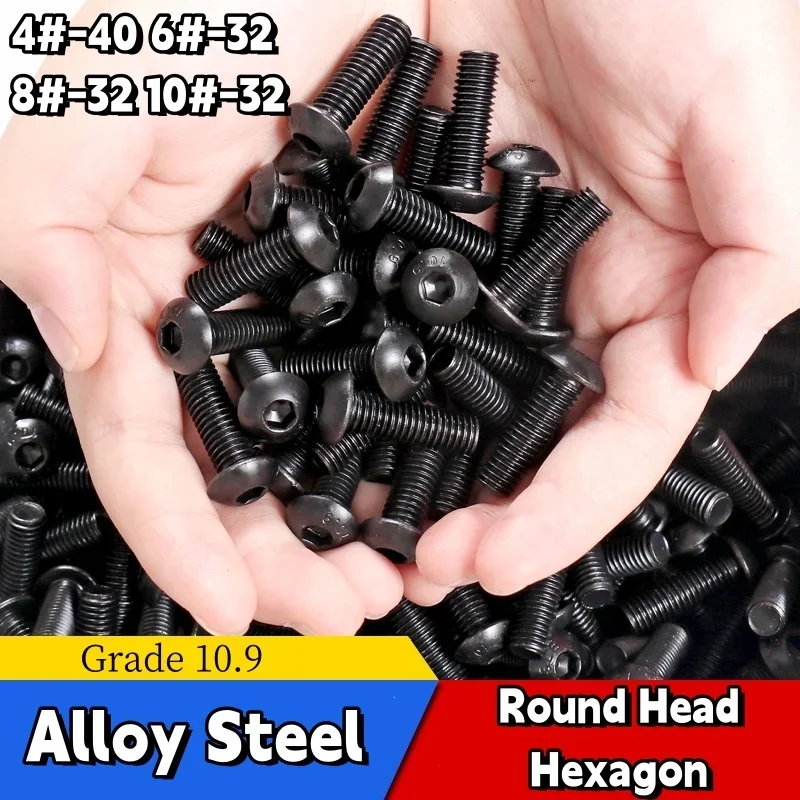 UNC Allen Bolts 4#-40 6#-32 8#-32 10#-32 Black Grade 10.9 Alloy Steel Round Head Hexagon Socket Screw Round Pan Head Screws
UNC Allen Bolts 4#-40 6#-32 8#-32 10#-32 Black Grade 10.9 Alloy Steel Round Head Hexagon Socket Screw Round Pan Head Screws