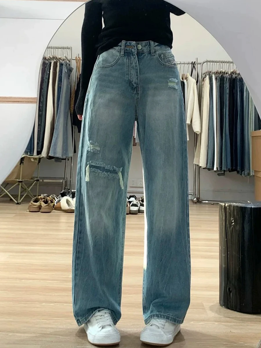 plus Size Light Blue Ripped Straight Leg Jeans Women's Spring Autumn Pear ape Loose High Waist Slimming Wide Leg Pants
plus Size Light Blue Ripped Straight Leg Jeans Women's Spring Autumn Pear ape Loose High Waist Slimming Wide Leg Pants