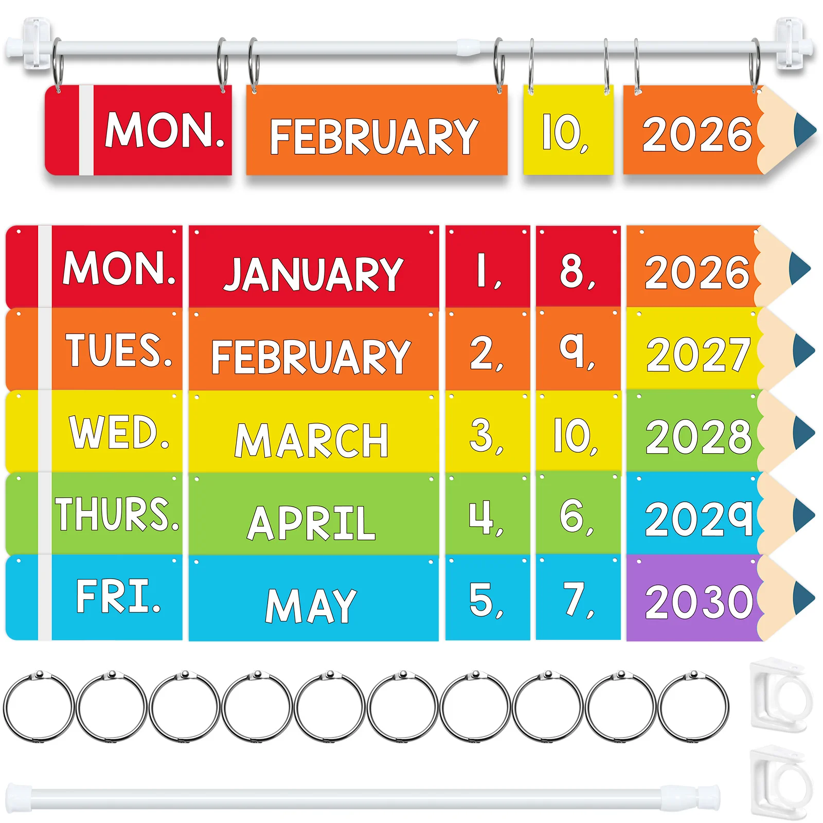 Flip Calendar Set with Holder, Pencil Shaped Year Month Week Date Cards for Teacher Classroom & Preschool Supplies
Flip Calendar Set with Holder, Pencil Shaped Year Month Week Date Cards for Teacher Classroom & Preschool Supplies
