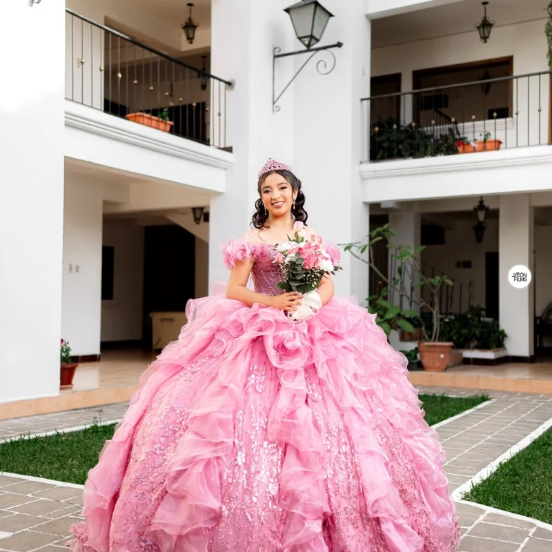 Pink Quinceanera Dresses Off the Shoulder Glitter Crystal Lace Layering Decal Long tail Vestidoe 15 Quinceanera Customize
Pink Quinceanera Dresses Off the Shoulder Glitter Crystal Lace Layering Decal Long tail Vestidoe 15 Quinceanera Customize