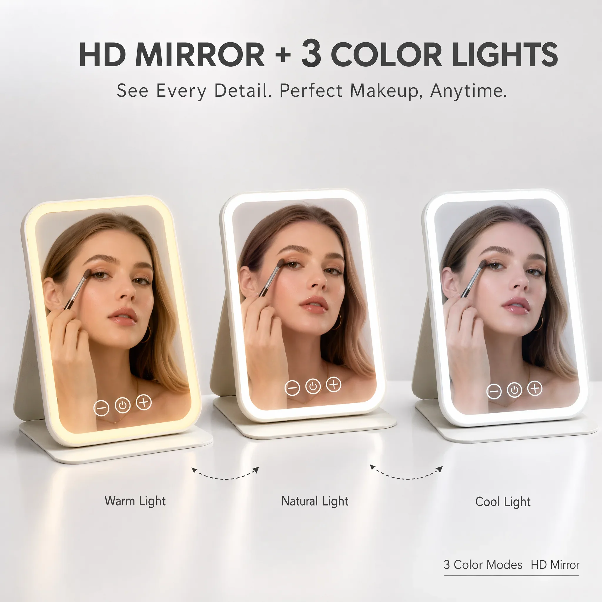 USB Rechargeable Vanity Mirror with Touch Screen, 3 Color LED Lights & Dimming, Portable Folding Makeup Mirror for Home & Travel
USB Rechargeable Vanity Mirror with Touch Screen, 3 Color LED Lights & Dimming, Portable Folding Makeup Mirror for Home & Travel