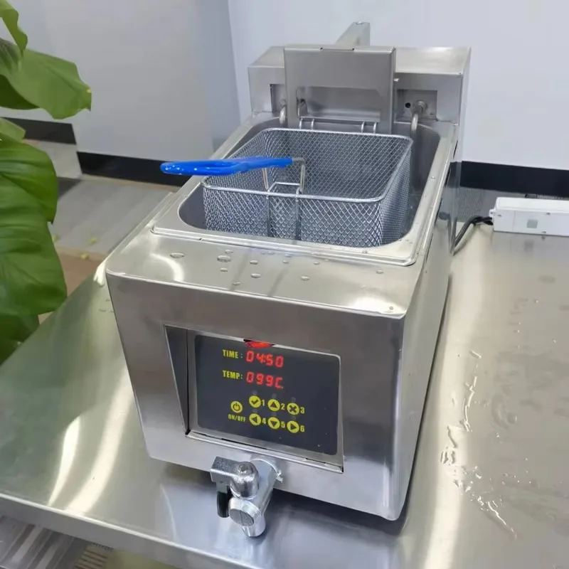 Commercial 12L programmable electric fryer with intelligent control menu and automatic lift function 
Commercial 12L programmable electric fryer with intelligent control menu and automatic lift function