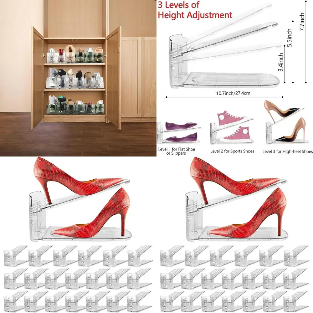 Adjustable Clear Shoe Racks, 20-Piece Set for Closet Organization and Display