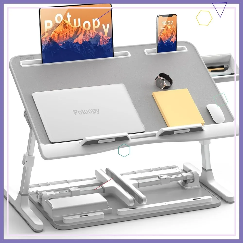 Adjustable Leather Laptop Stand for Bed, Couch, Floor with Drawer and Phone Slots, Grey
Adjustable Leather Laptop Stand for Bed, Couch, Floor with Drawer and Phone Slots, Grey