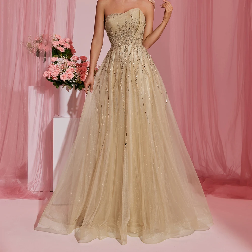 Customized A-line Evening Dresses Floor-length Strapless Sleeveless Prom Gown Fsahion Sequined Simple Draped Backless Party Gown
Customized A-line Evening Dresses Floor-length Strapless Sleeveless Prom Gown Fsahion Sequined Simple Draped Backless Party Gown