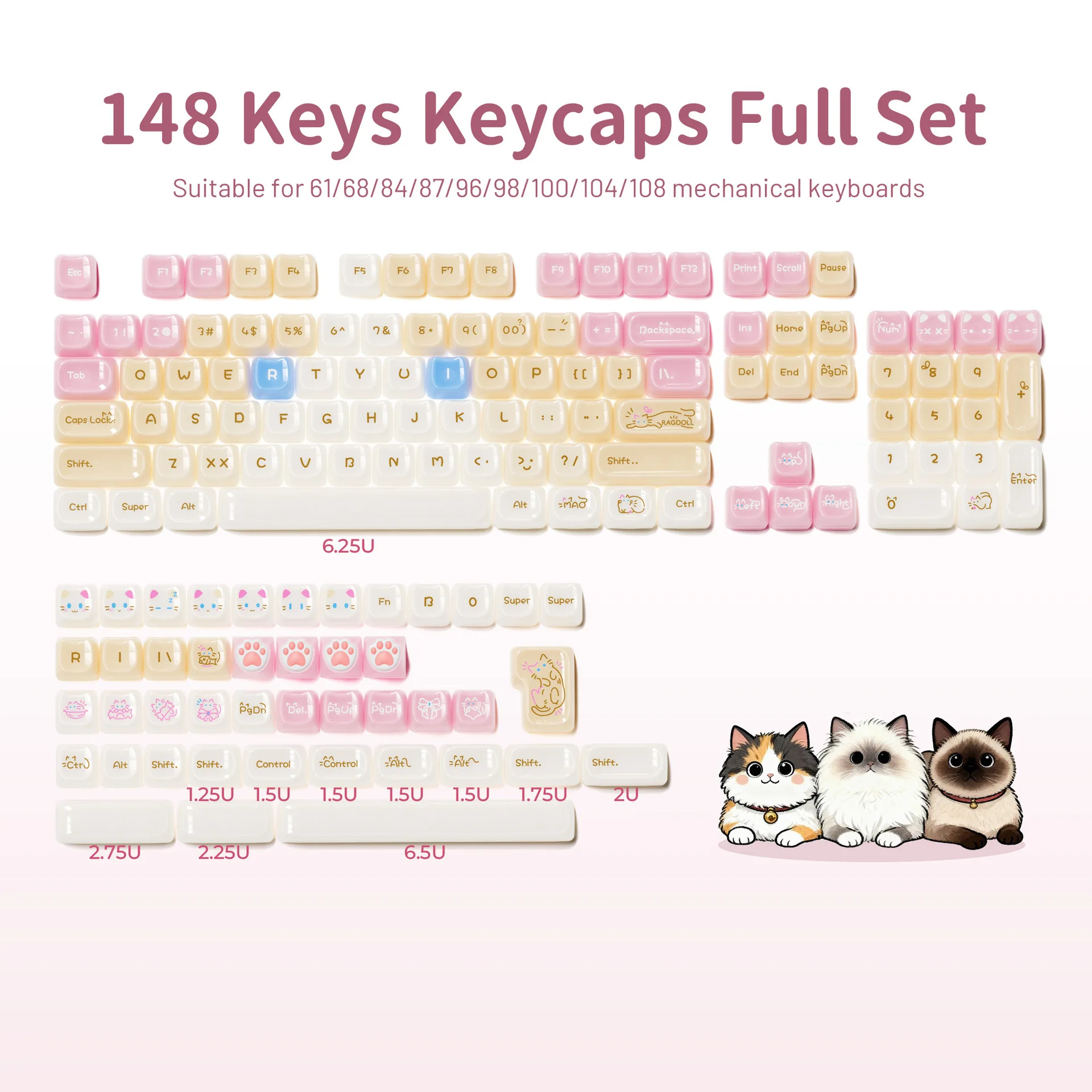 Candy cat Muppet cat cute scenery surface PC light transmission is engraved MAO full set of mechanical keyboard cap
Candy cat Muppet cat cute scenery surface PC light transmission is engraved MAO full set of mechanical keyboard cap