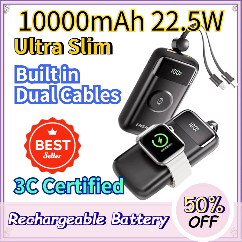 2026 New 10000mAh 22.5W Power Bank 3C Certified Ultra Slim with Built in Dual Cables Magnetic Wireless Charger for PhoneWatch
2026 New 10000mAh 22.5W Power Bank 3C Certified Ultra Slim with Built in Dual Cables Magnetic Wireless Charger for PhoneWatch