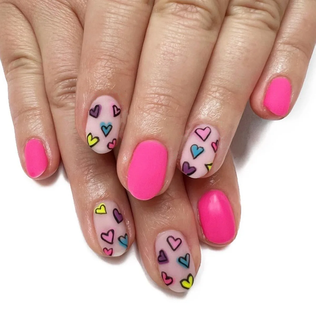 24Pcs Short Round Head Fake Nails Press on With Colorful Love Heart Design Full Cover False Nails Reusable Finished Manicure Tip
24Pcs Short Round Head Fake Nails Press on With Colorful Love Heart Design Full Cover False Nails Reusable Finished Manicure Tip