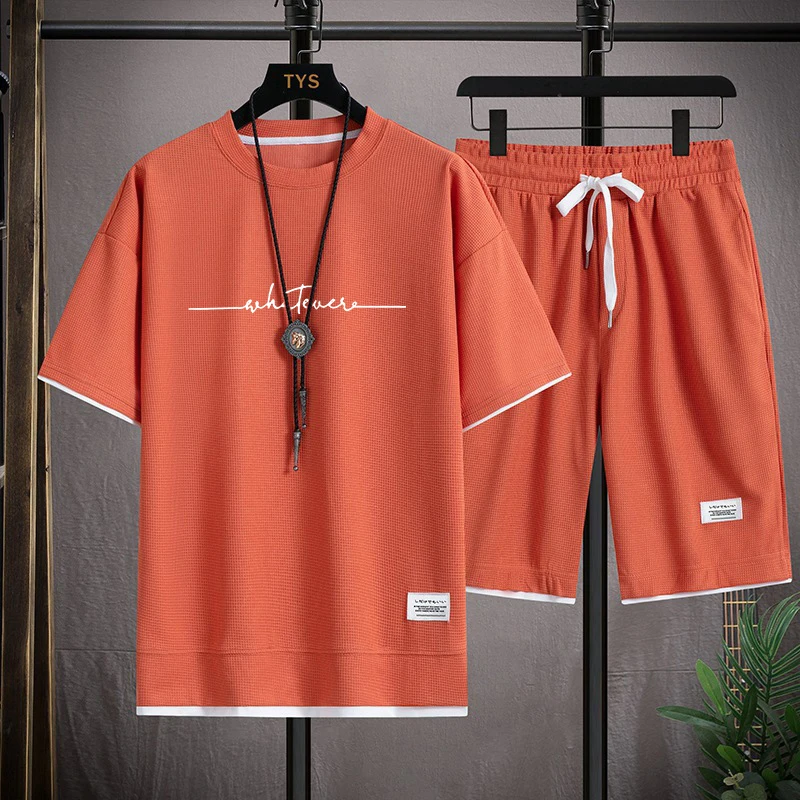 New summer men's fashion brand casual sports suit round neck loose short sleeved shorts waffle two-piece set
New summer men's fashion brand casual sports suit round neck loose short sleeved shorts waffle two-piece set