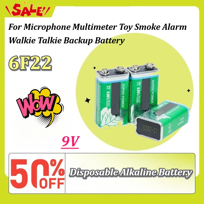 New 6F22 9V Disposable Alkaline Batteries Dry Cell for Microphone Multimeter Toy Smoke Alarm Walkie Talkie Backup Battery
New 6F22 9V Disposable Alkaline Batteries Dry Cell for Microphone Multimeter Toy Smoke Alarm Walkie Talkie Backup Battery