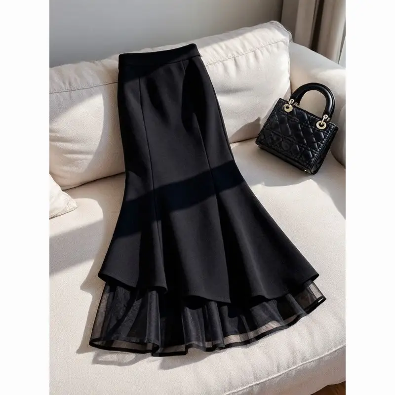 Новая модная весенне-осенняя юбка-русалка для женщин, с завышенной талией, облегающая, имитация двух частей, с сетчатыми вставками, черная юбка-русалка с эффектом обертывания вокруг бедер
Новая модная весенне-осенняя юбка-русалка для женщин, с завышенной талией, облегающая, имитация двух частей, с сетчатыми вставками, черная юбка-русалка с эффектом обертывания вокруг бедер