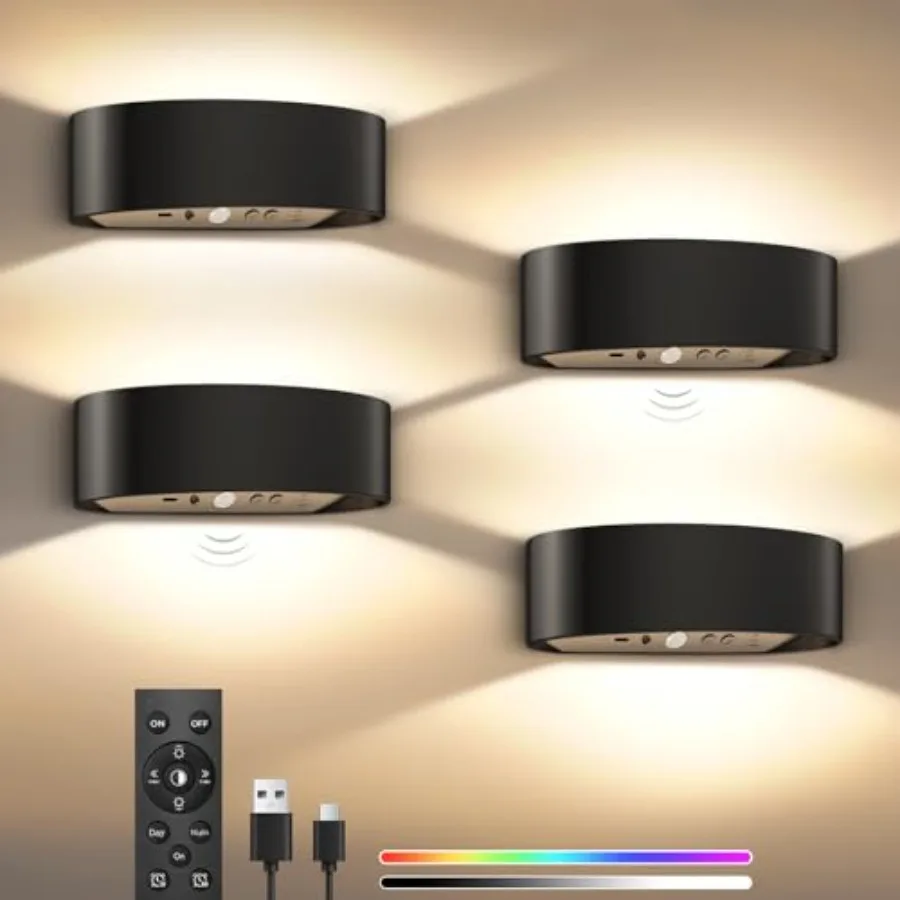 Motion Sensor Wall Sconces Set of 4 Rechargeable 5000mAh Battery Operated Wall Light with Remote Control 15 RGB and 3 Colors Di
Motion Sensor Wall Sconces Set of 4 Rechargeable 5000mAh Battery Operated Wall Light with Remote Control 15 RGB and 3 Colors Di