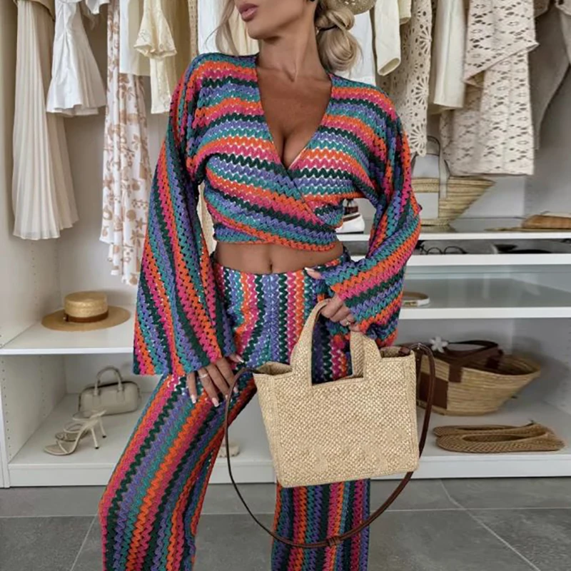 Leisure Women Long Sleeve Tops Commute Set Elegant Lace Up Crop Tops&High Waist Pants Set Retros Bohemian Beach Vacation 2 Piece
Leisure Women Long Sleeve Tops Commute Set Elegant Lace Up Crop Tops&High Waist Pants Set Retros Bohemian Beach Vacation 2 Piece