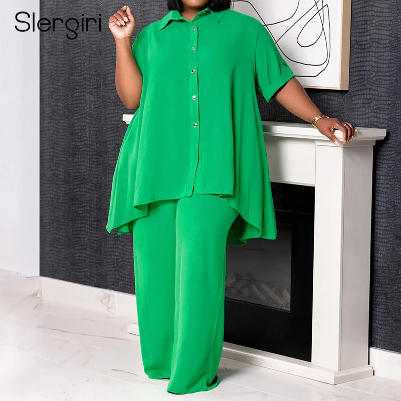 Slergiri Women's Plus Size Two 2 Piece Set 2025 Summer Turn-down collar Button Long Shirt Top And Wide-leg Pants Woman Sets
Slergiri Women's Plus Size Two 2 Piece Set 2025 Summer Turn-down collar Button Long Shirt Top And Wide-leg Pants Woman Sets