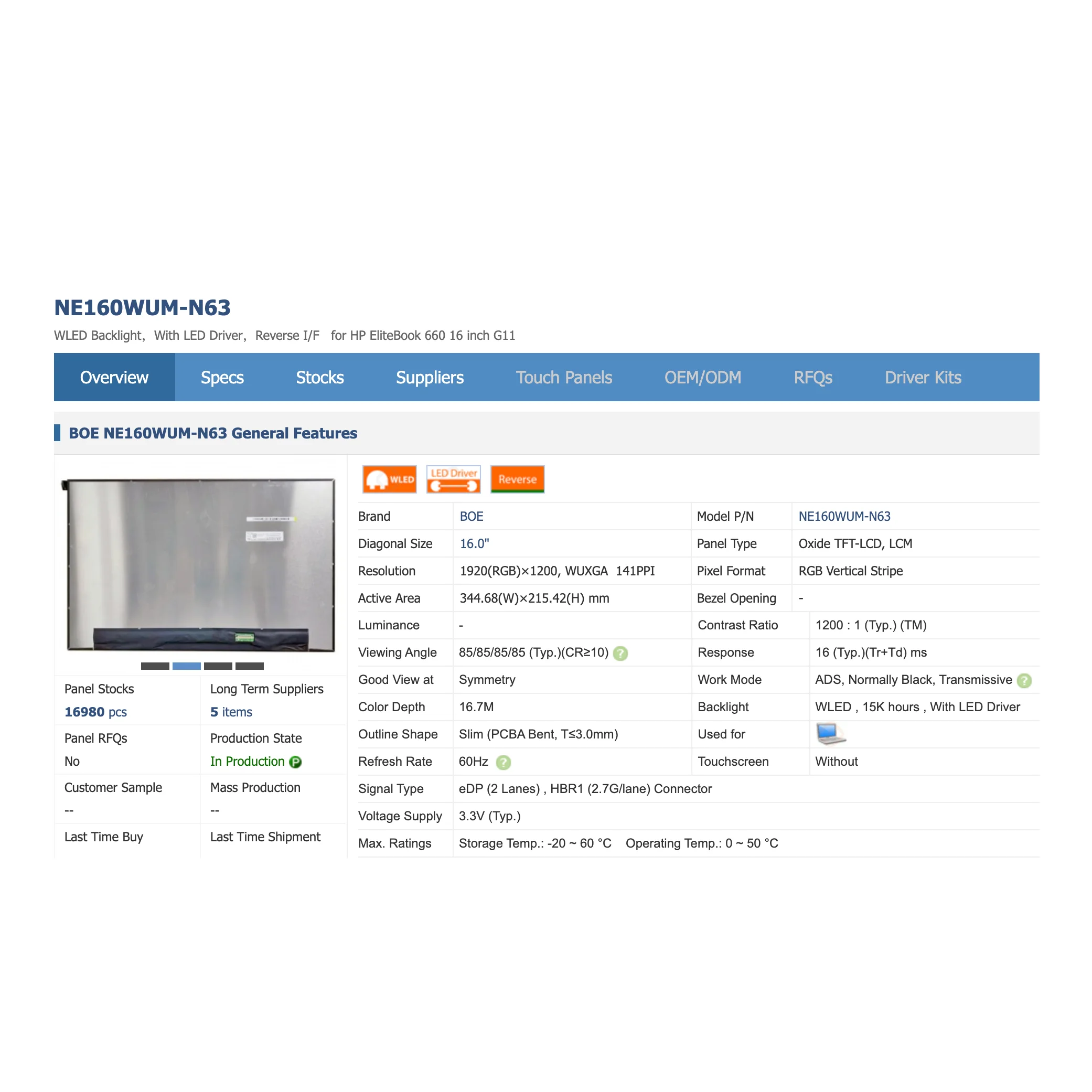 NE160WUM-N63 16.0inch 30pins 1920×1200 Replacement Display Panel Matrix Laptop LCD Screen NEW
NE160WUM-N63 16.0inch 30pins 1920×1200 Replacement Display Panel Matrix Laptop LCD Screen NEW