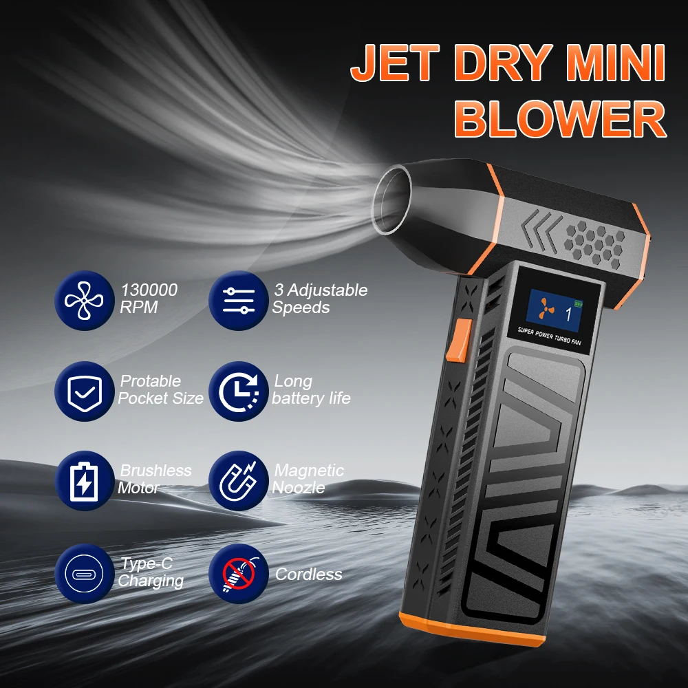 Turbo Jet Fan Type-C Charging Portable Electric Air Duster Cleaning Blower Tool Car Blowing Snow 3 Gears adjustable
Turbo Jet Fan Type-C Charging Portable Electric Air Duster Cleaning Blower Tool Car Blowing Snow 3 Gears adjustable
