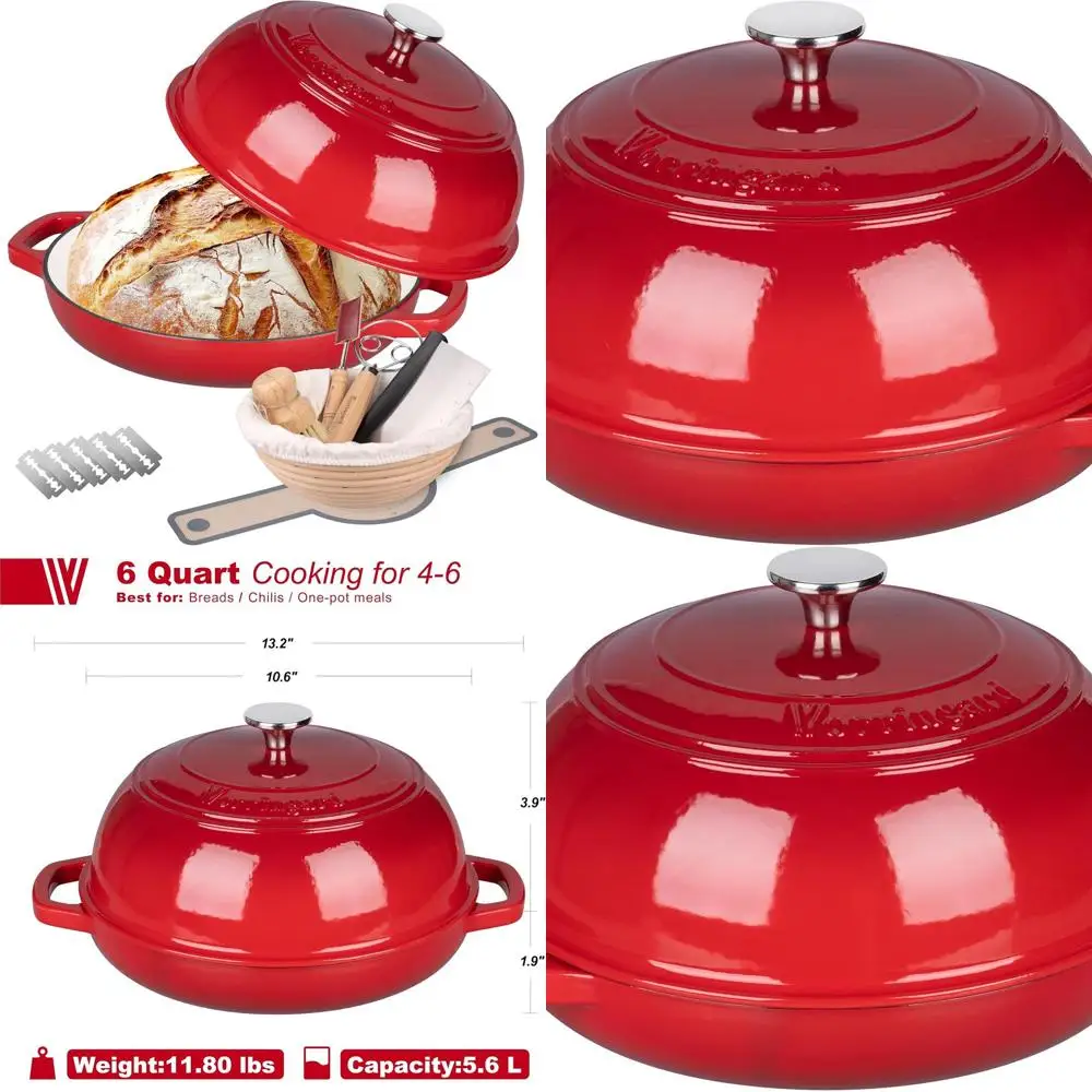 6-Quart Red Enamel Cast Iron Dutch Oven with Lid, Ideal for Sourdough Bread Baking and Proofing
6-Quart Red Enamel Cast Iron Dutch Oven with Lid, Ideal for Sourdough Bread Baking and Proofing