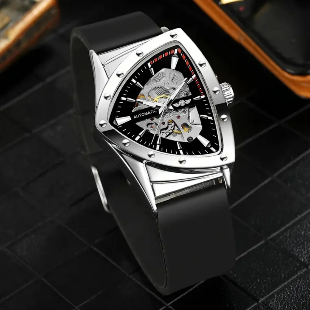High-Appearance Punk-Style Triangular Skeleton Automatic Men's Watch with Luminous Hands, Fashionable Rubber Strap, Luxury Mechanical Watch for Men
High-Appearance Punk-Style Triangular Skeleton Automatic Men's Watch with Luminous Hands, Fashionable Rubber Strap, Luxury Mechanical Watch for Men