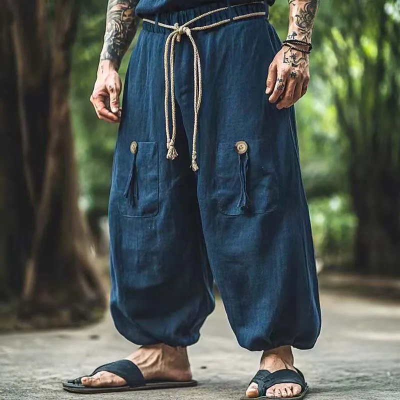 Retro Men Casual Pure Cotton Lantern Pants Solid Color Elastic Waist Trendy Loose Pocket Pants Trousers Men Ethnic Streetwear
Retro Men Casual Pure Cotton Lantern Pants Solid Color Elastic Waist Trendy Loose Pocket Pants Trousers Men Ethnic Streetwear
