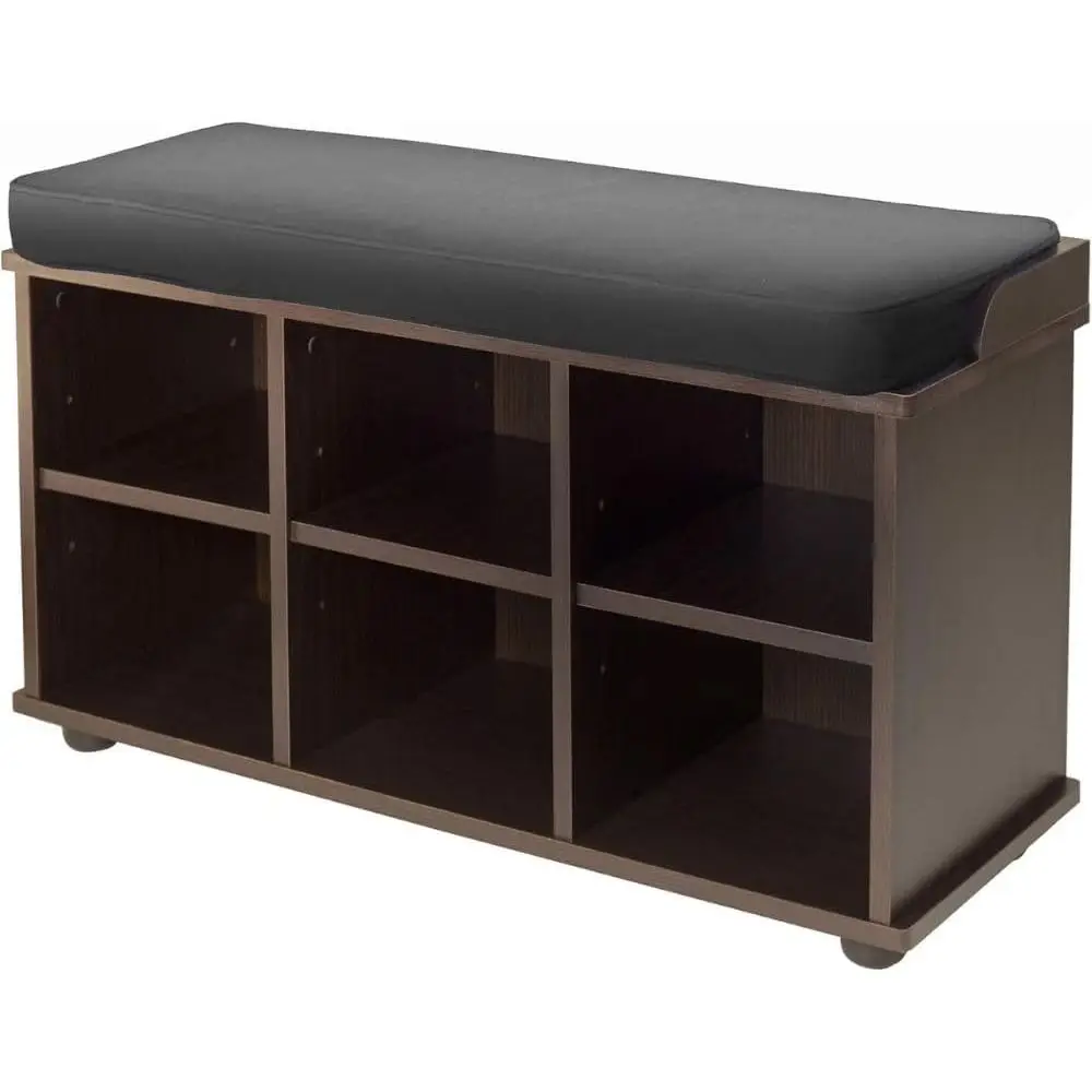 Solid Composite Wood Storage Bench with 6 Cubes and Black Cushion
Solid Composite Wood Storage Bench with 6 Cubes and Black Cushion