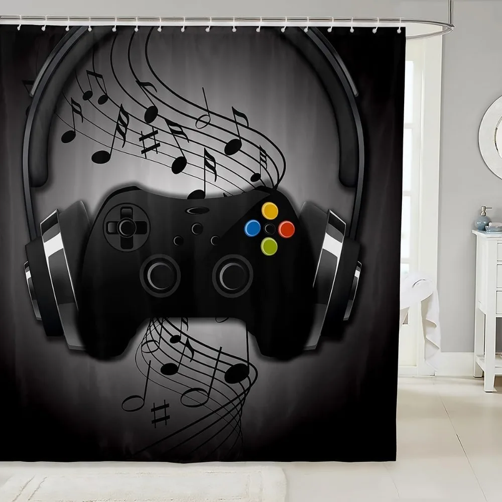 Игровая занавеска для душа для мальчиков, черно-серая, с наушниками, музыкальными нотами, геймпадом, для детей и подростков, для игровой комнаты, ретро-декор для геймеров, с крючками
Игровая занавеска для душа для мальчиков, черно-серая, с наушниками, музыкальными нотами, геймпадом, для детей и подростков, для игровой комнаты, ретро-декор для геймеров, с крючками
