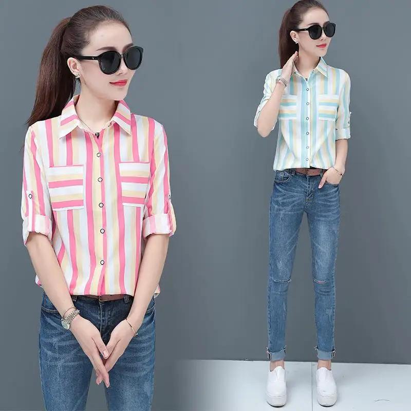 Women's Loose Long Sleeve Shirt Striped Base Layer Collar Straight Cut Fashionable Slimming Spring Autumn New Arrival
Women's Loose Long Sleeve Shirt Striped Base Layer Collar Straight Cut Fashionable Slimming Spring Autumn New Arrival
