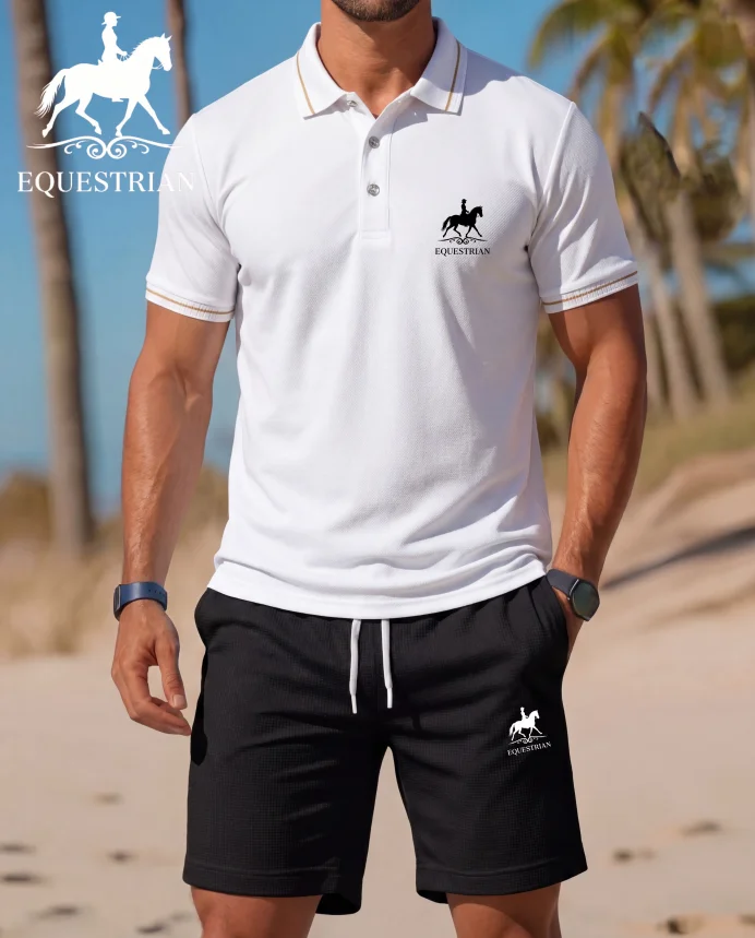 Men's 2 Piece Summer Beach Polo Shirt & Shorts Set, Breathable B Logo Casual White Black Outfit
Men's 2 Piece Summer Beach Polo Shirt & Shorts Set, Breathable B Logo Casual White Black Outfit